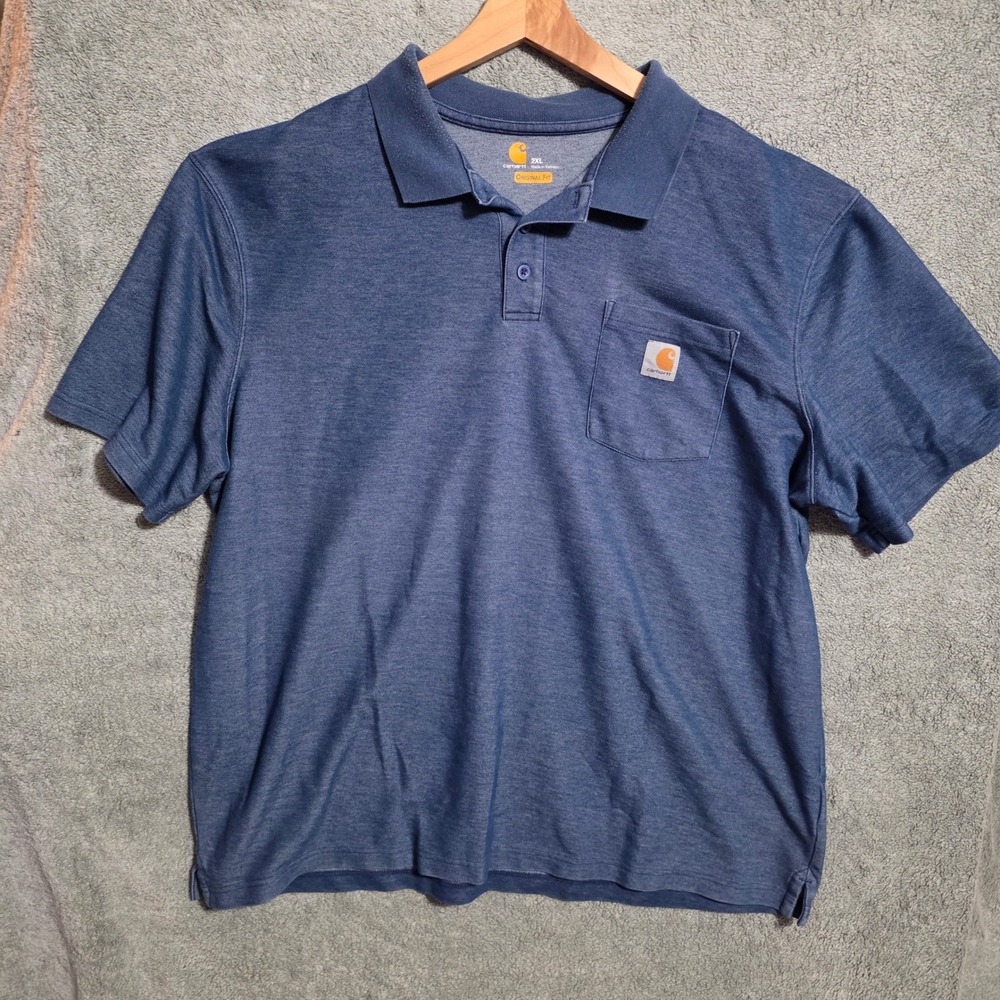 Carhartt Mens 2XL Blue‎ Short Sleeve Pocket Polo Shirt Original Fit K570 413